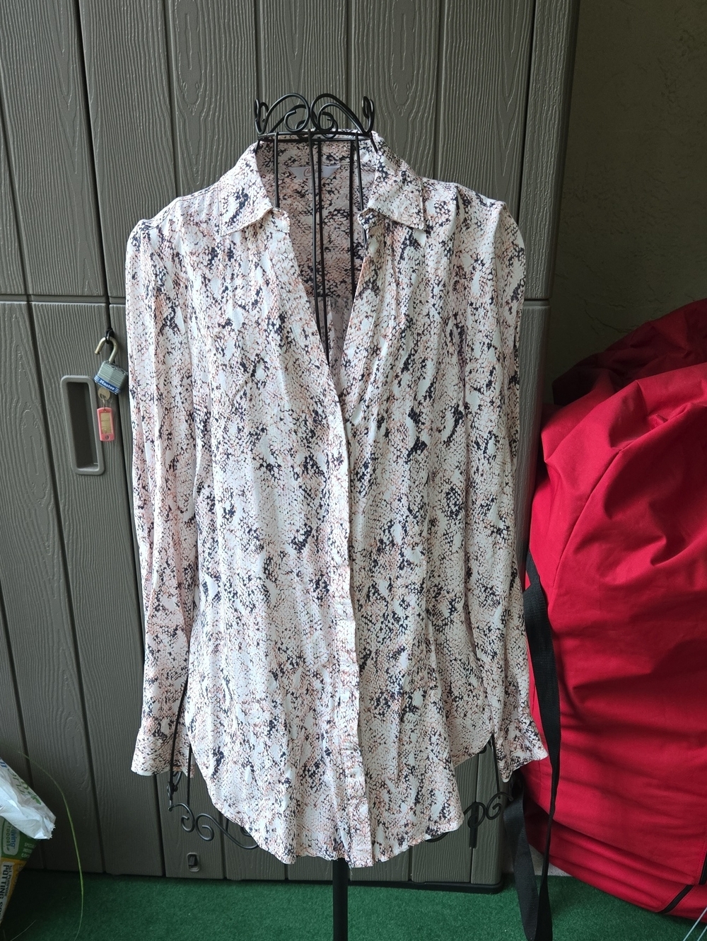 Candie's Neutral Snake Print Button-Down Blouse